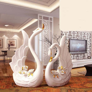 Modern Ceramic White Couple Swan Figurines Home Office Decoration