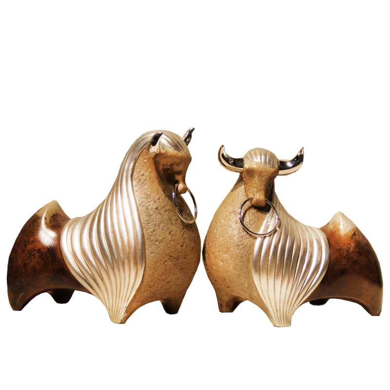 Creative Resin Couple Cattle Figurines